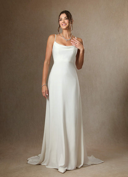 Diamond White A-Line Beaded Crepe Back Satin Dress
