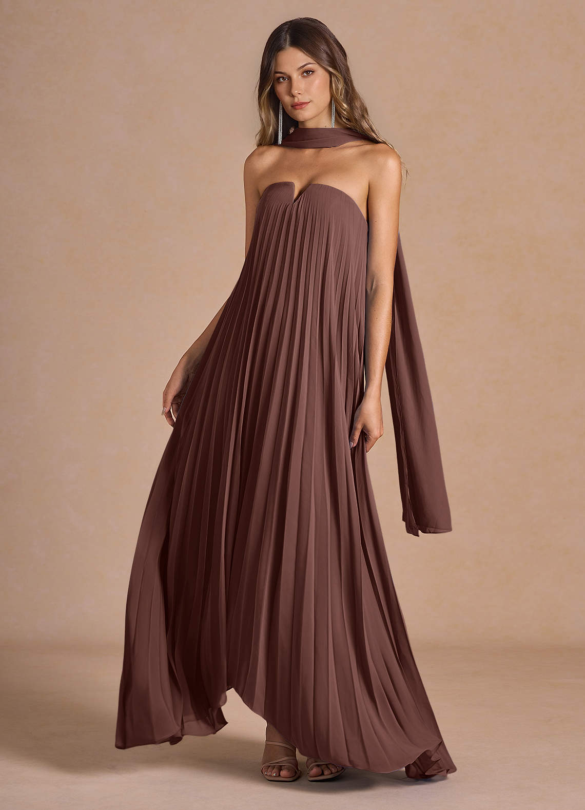 Nahla Mocha Coco Allover Pleated Maxi Dress  Dress