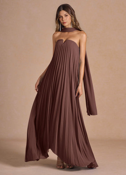 Nahla Mocha Coco Allover Pleated Maxi Dress  Dress