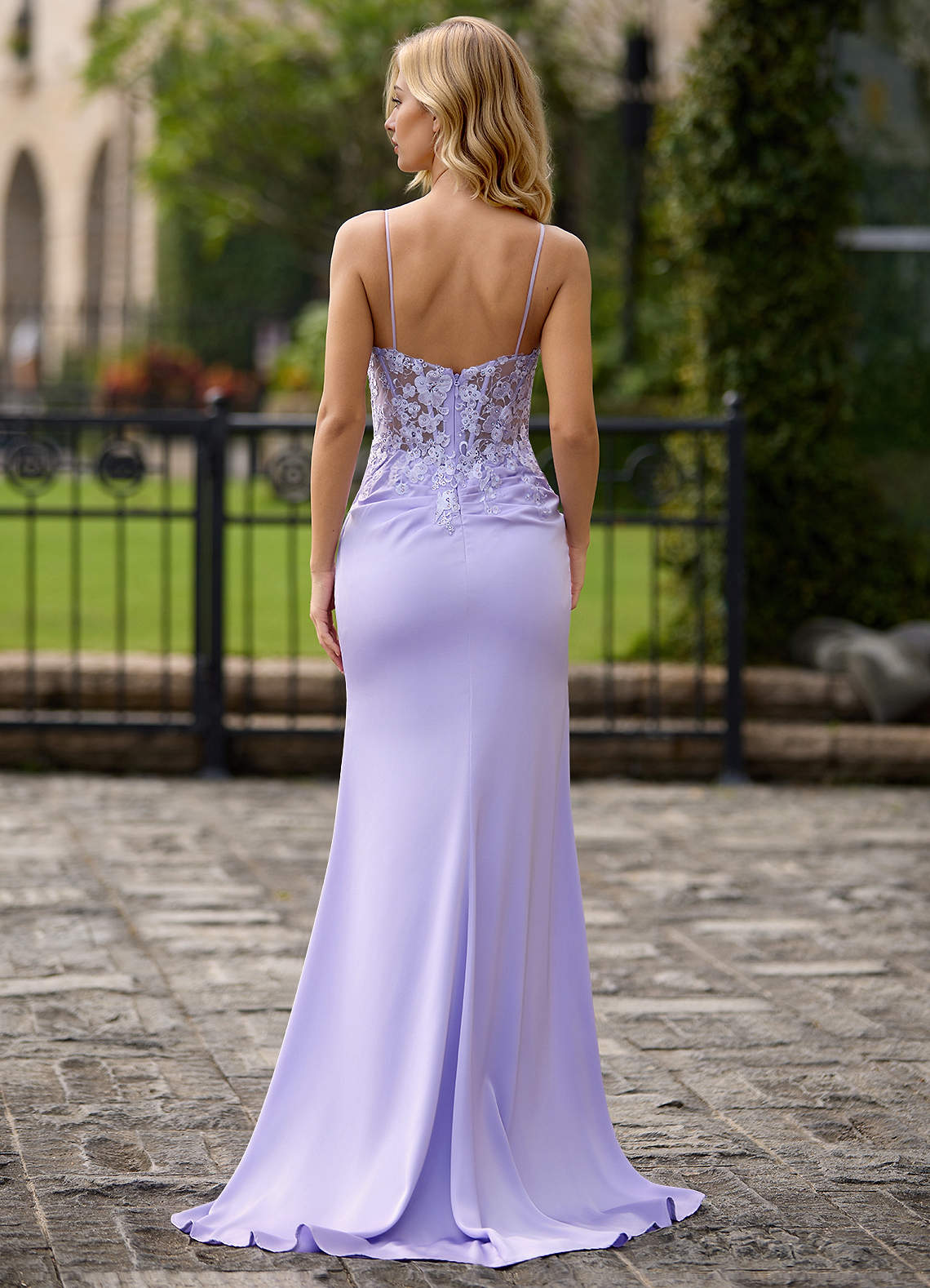 Pizzo Purple Beaded Jersey Column Gown  Dress