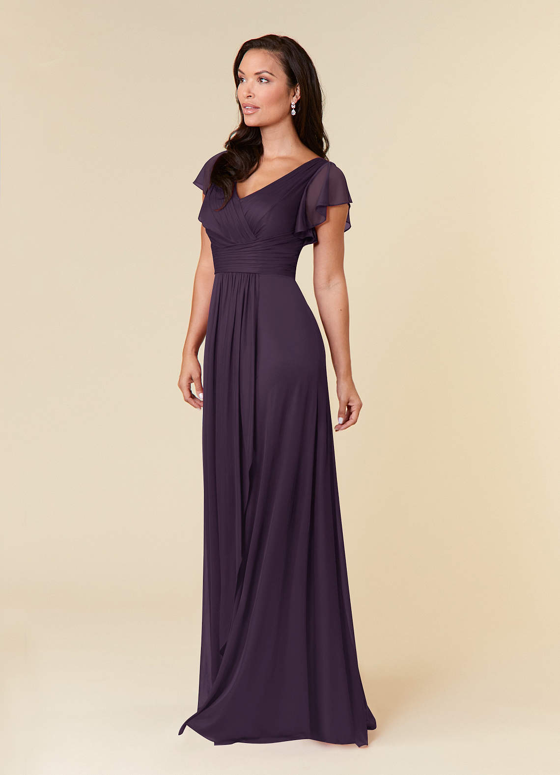 Plum A-Line Pleated Mesh Dress