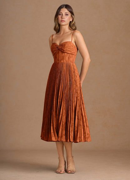 Annie Rust Pleated Midi Dress