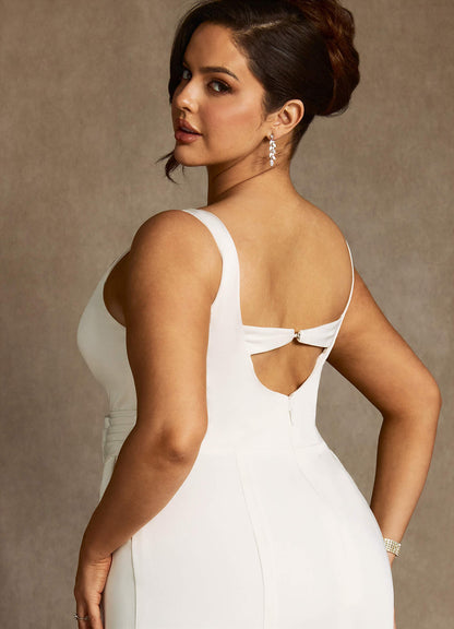 Diamond White Mermaid Pleated Crepe Back Satin Dress