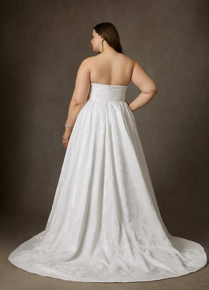 Diamond White A-Line Strapless Floral Jacquard Dress