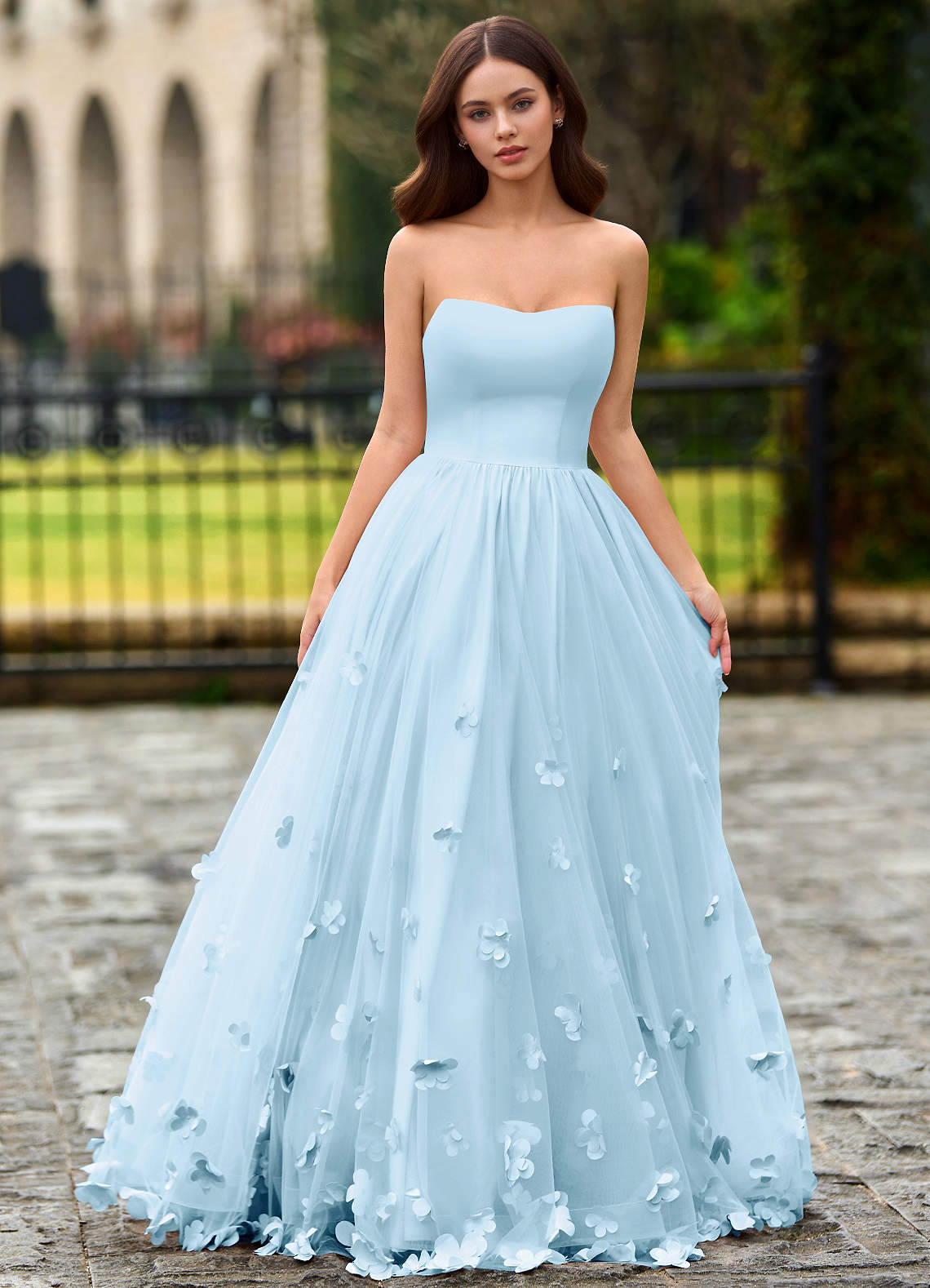 Calliope Sky Blue Flower Blossom Prom Dress