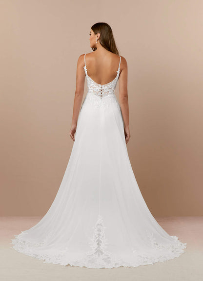Diamond White A-Line V-Neck Sequins Chiffon Dress