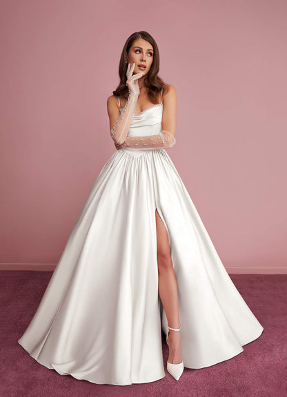 Diamond White Ball-Gown Sweetheart Neckline Stretch Satin Dress Diamond White