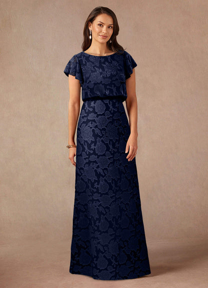 Dark Navy A-Line Boatneck Floral Burnout Dress