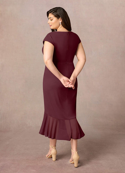 Cabernet Sheath V-Neck Pleated Mesh Dress