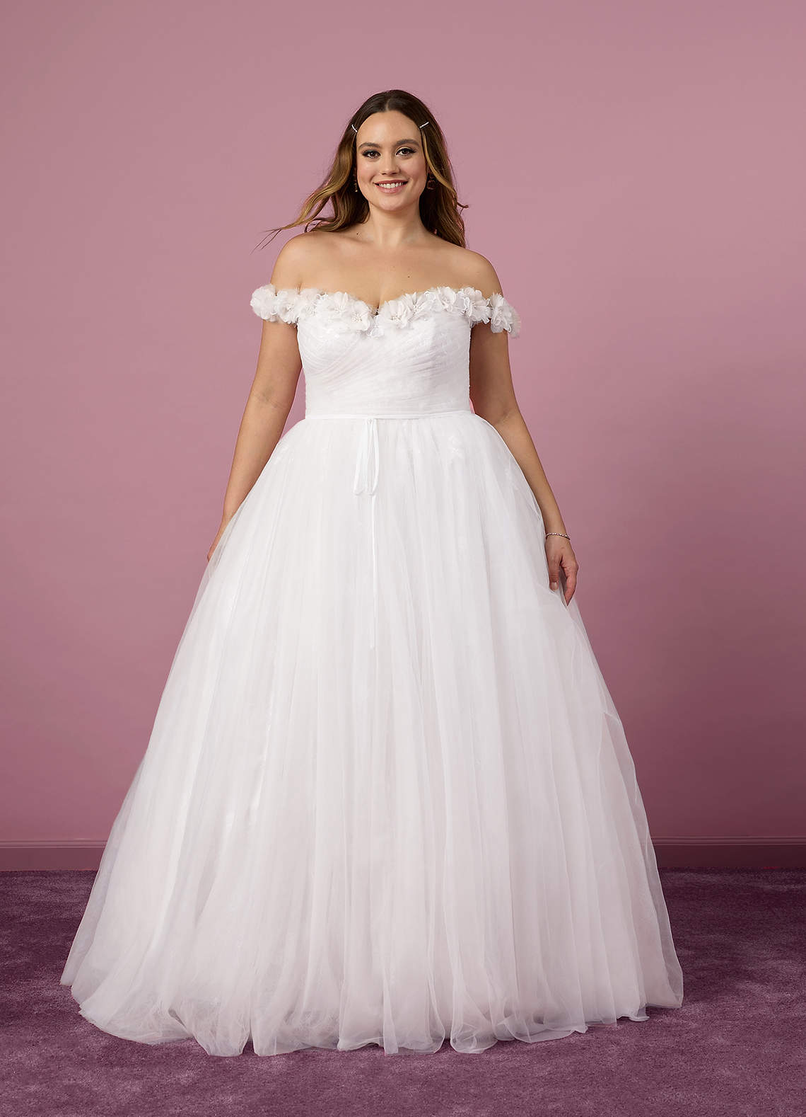 Diamond White A-Line Off the Shoulder Tulle Dress Diamond White