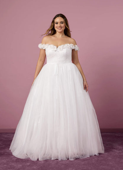 Diamond White A-Line Off the Shoulder Tulle Dress Diamond White