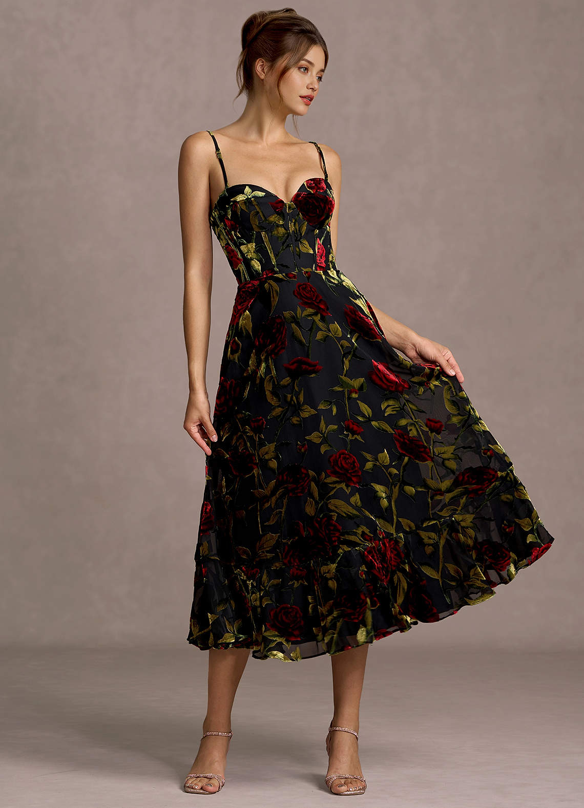Zerina Black Multi Midi Dress  Dress