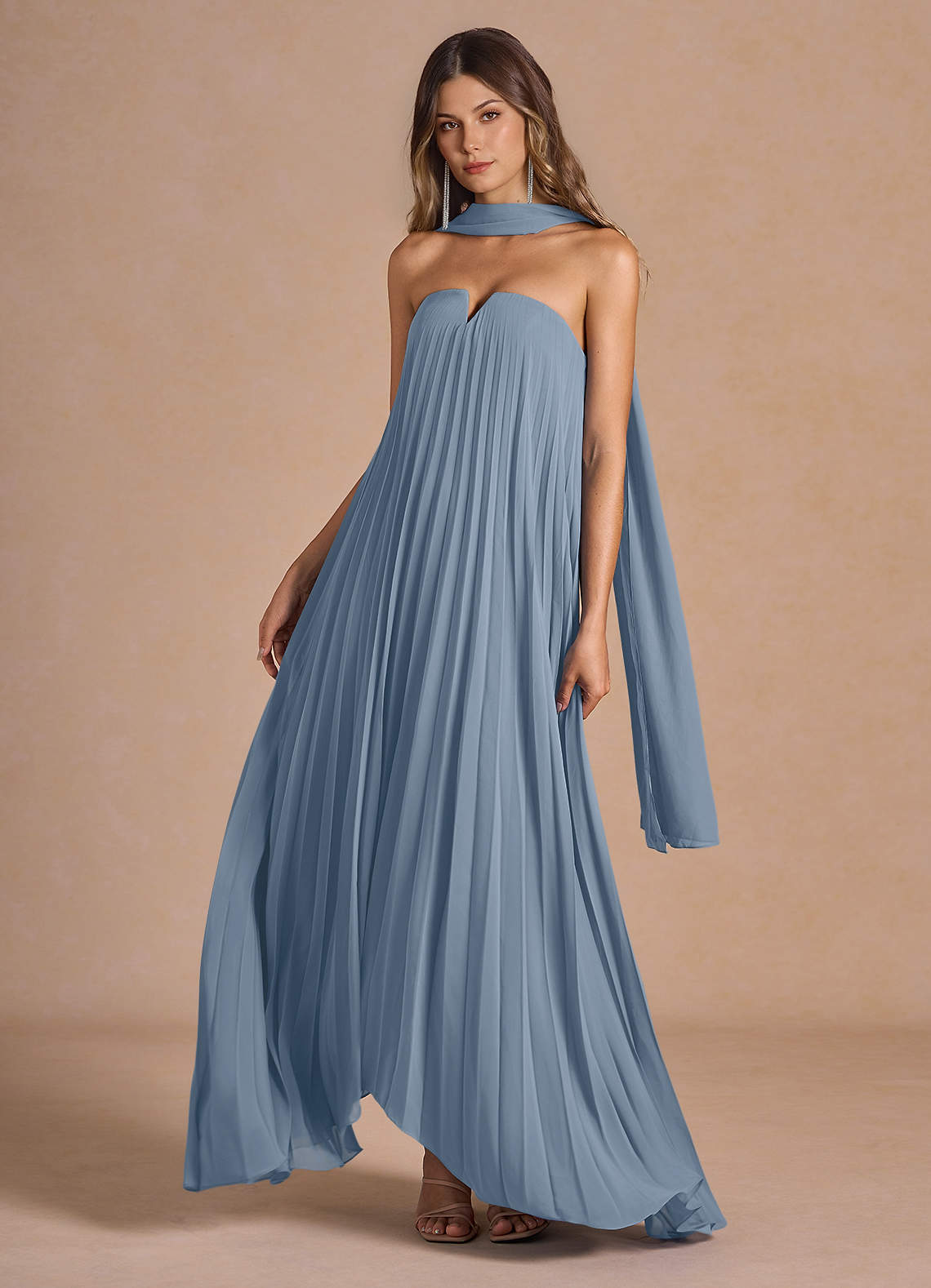 Nahla Powder Blue Allover Pleated Maxi Dress  Dress