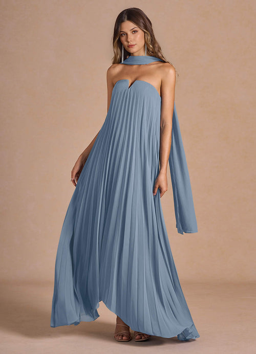 Nahla Powder Blue Allover Pleated Maxi Dress  Dress