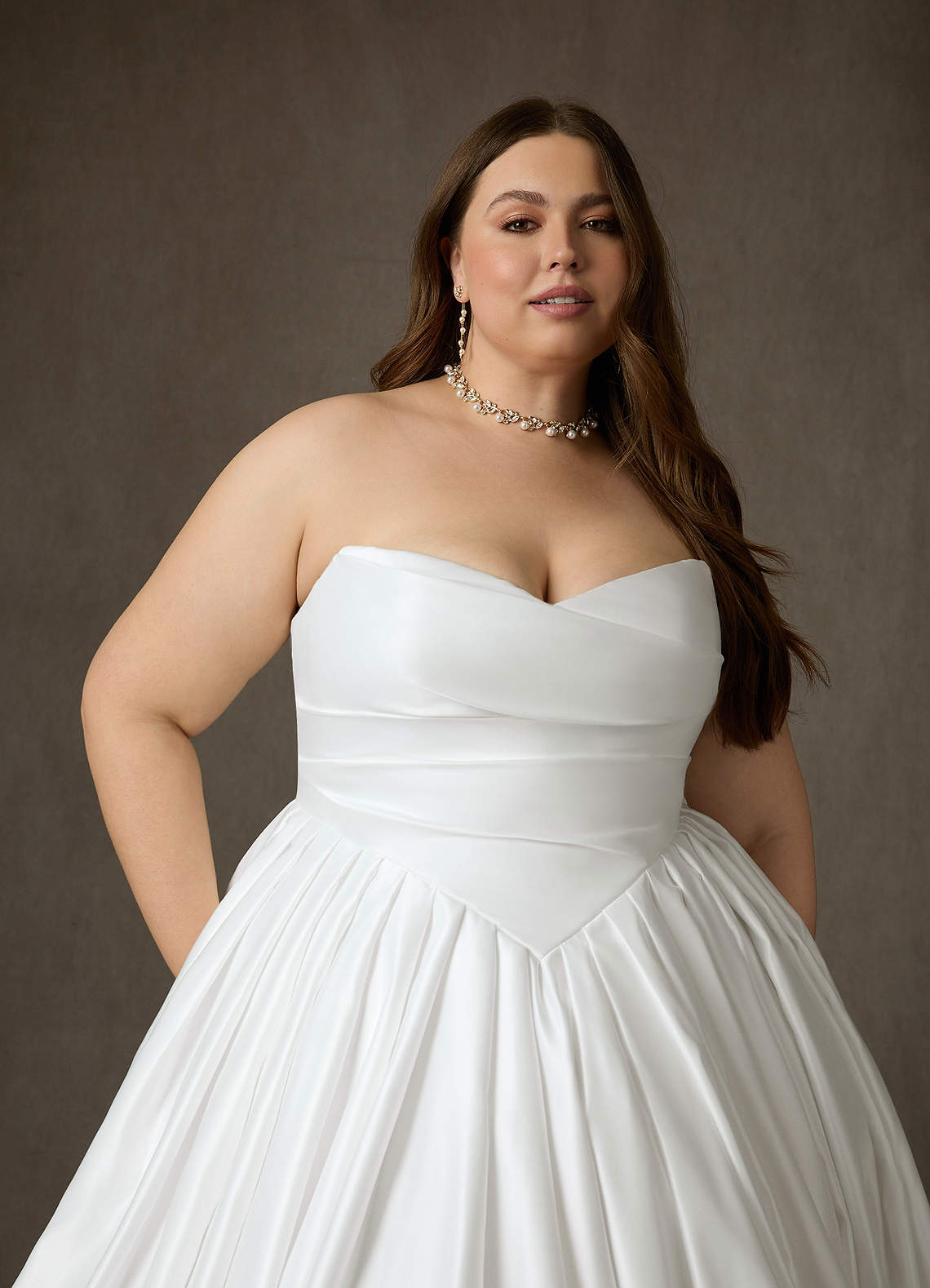 Diamond White Ball-Gown Strapless Matte Satin Dress
