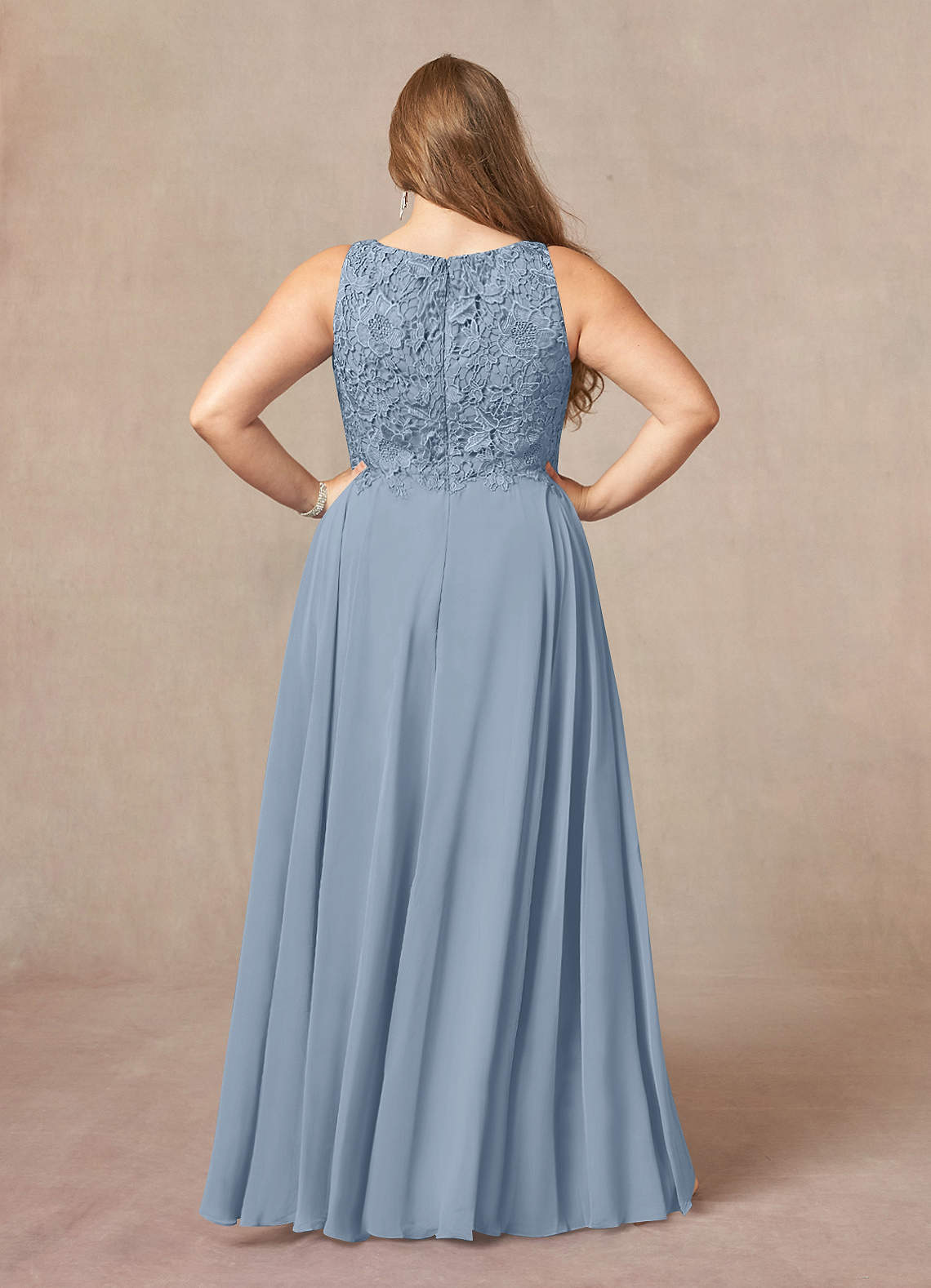 Dusty Blue A-Line Scoop lace Chiffon Dress