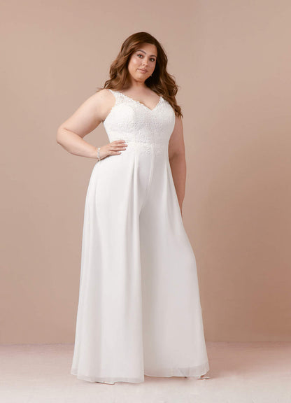 Diamond White Pant Styles V-Neck Lace Chiffon Dress