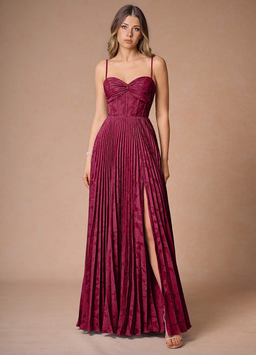 Akiko Merlot Pleated Maxi Dress