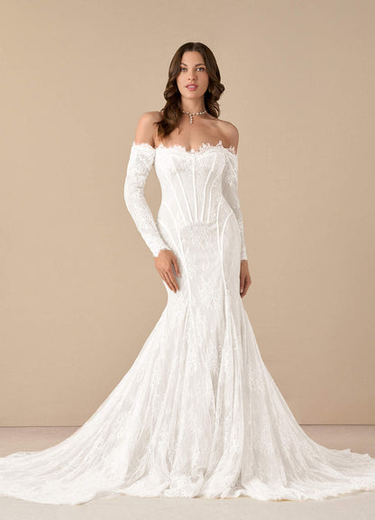 Diamond White Mermaid Off the Shoulder Tulle Dress