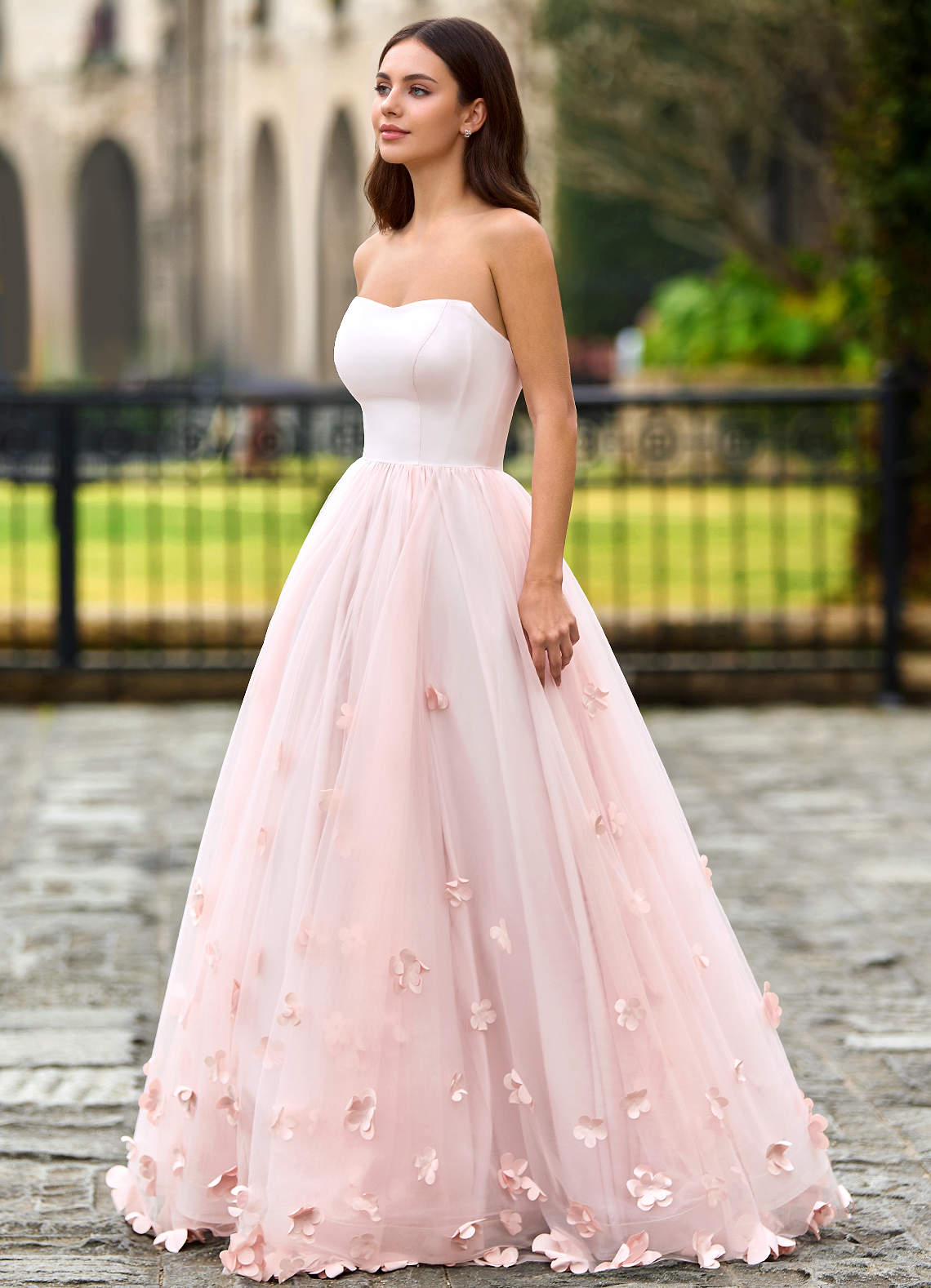 Calliope Blushing Pink Flower Blossom Prom Dress