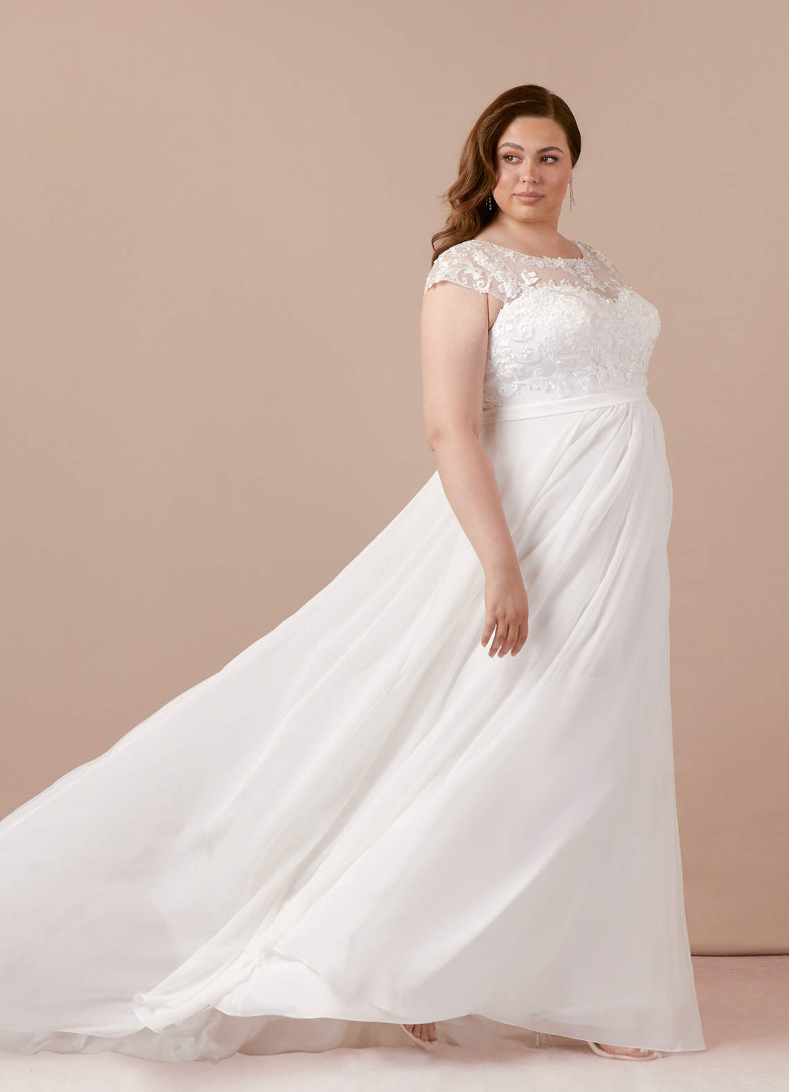 Diamond White A-Line Scoop Sequins Chiffon Dress