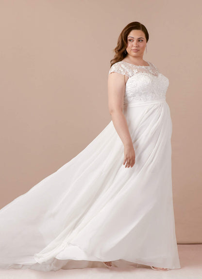 Diamond White A-Line Scoop Sequins Chiffon Dress