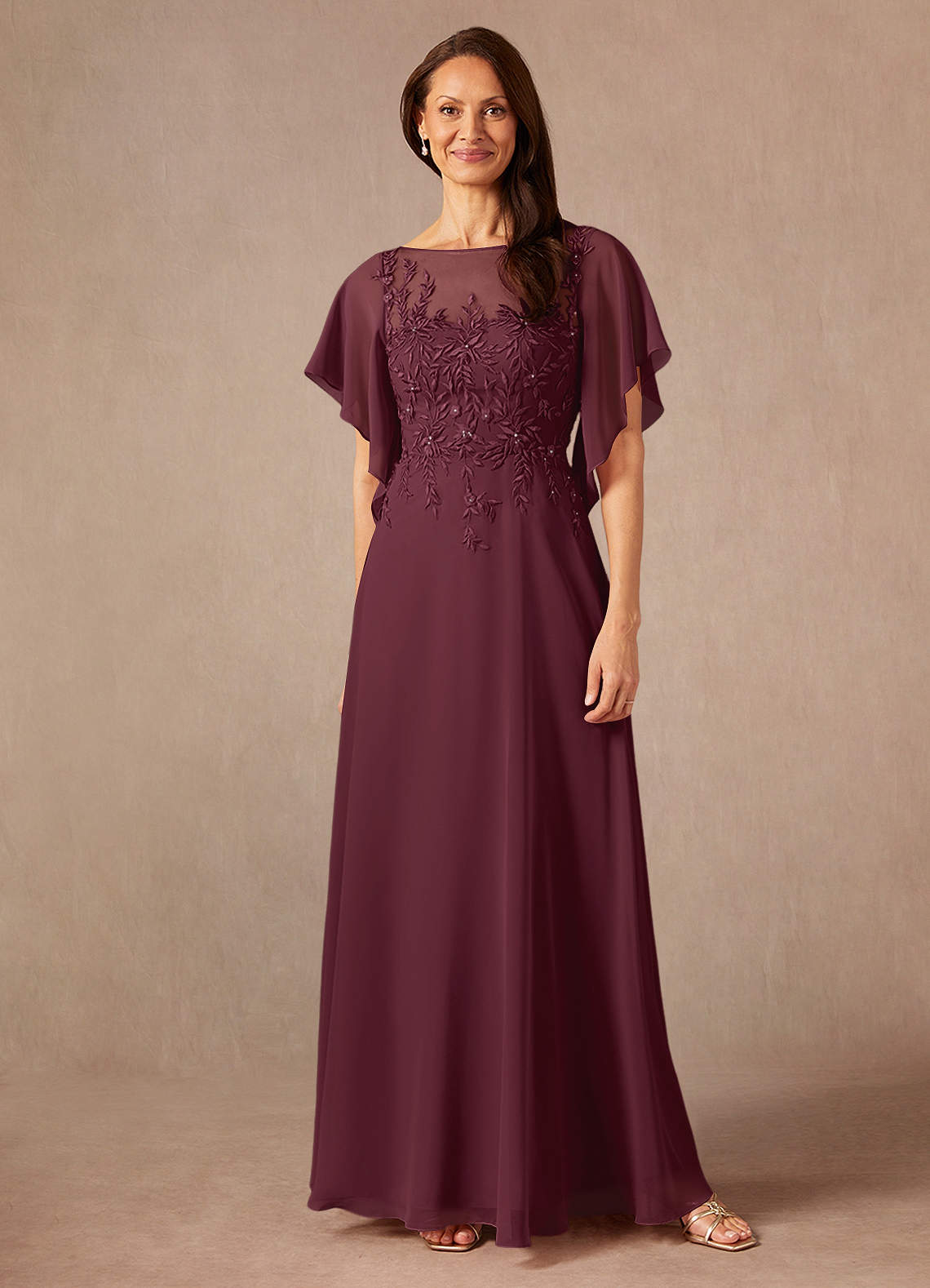 Cabernet A-Line Boatneck sequins Chiffon Dress
