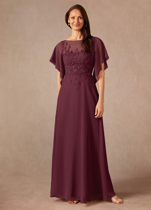 Cabernet A-Line Boatneck sequins Chiffon Dress