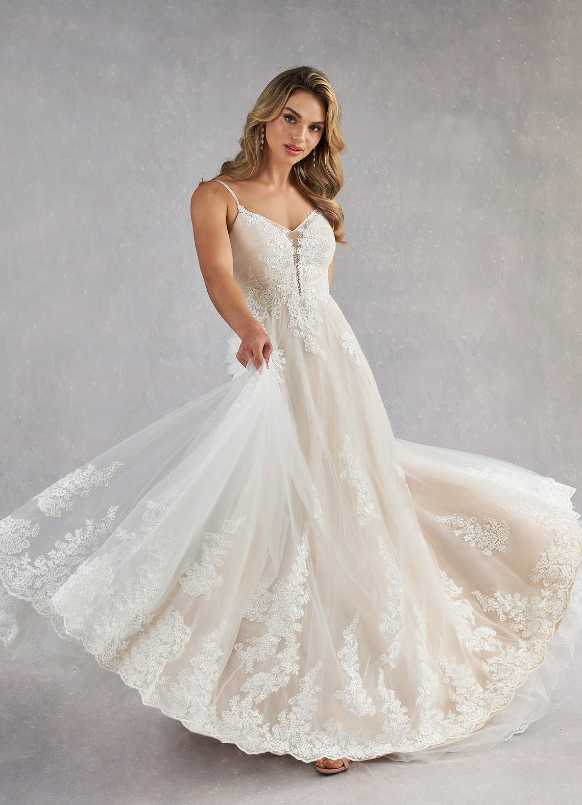 Diamond White Champagne A-Line Sequins Tulle Dress