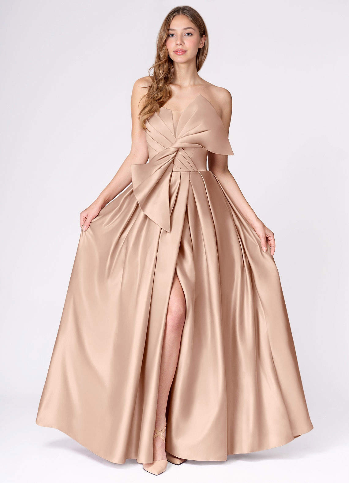 Miebow Blush Pink Strapless Illusion V-Neck Gown  Dress