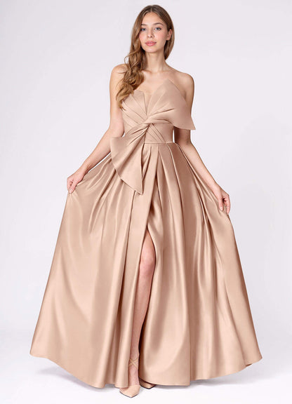 Miebow Blush Pink Strapless Illusion V-Neck Gown  Dress