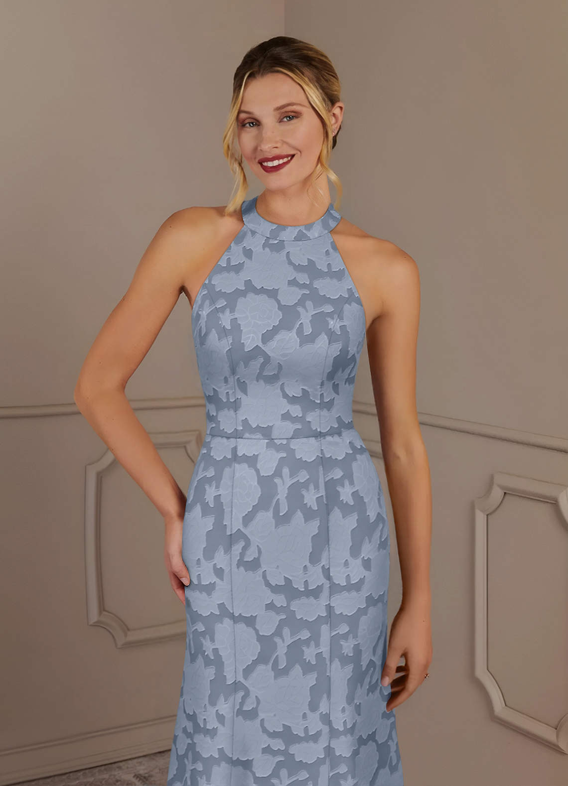 Dusty Blue Mermaid Floral Burnout Dress