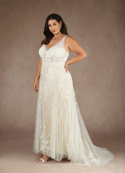 Diamond White Champagne Mermaid Sequins Tulle Dress
