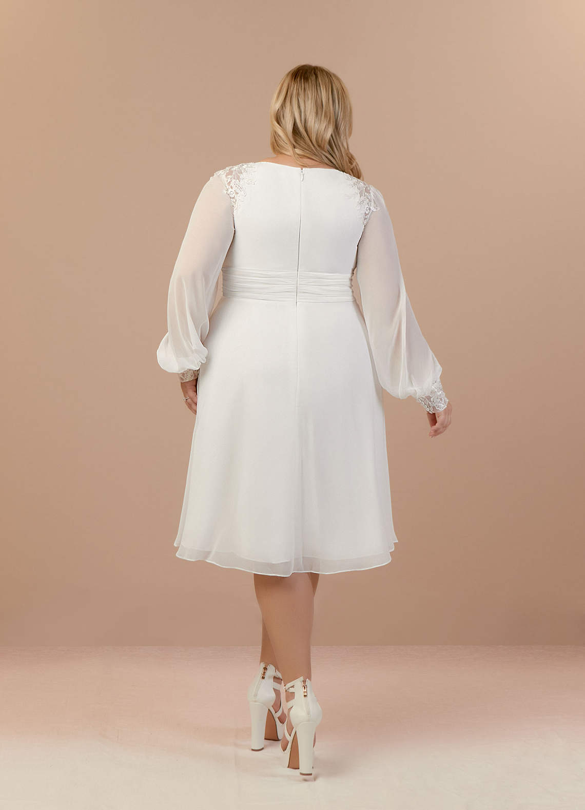 Diamond White A-Line V-Neck Lace Chiffon Dress