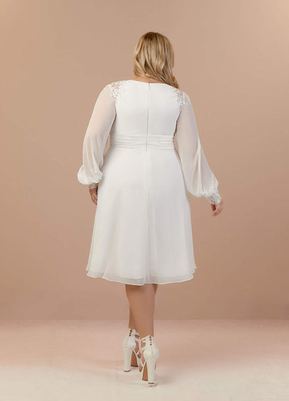 Diamond White A-Line V-Neck Lace Chiffon Dress