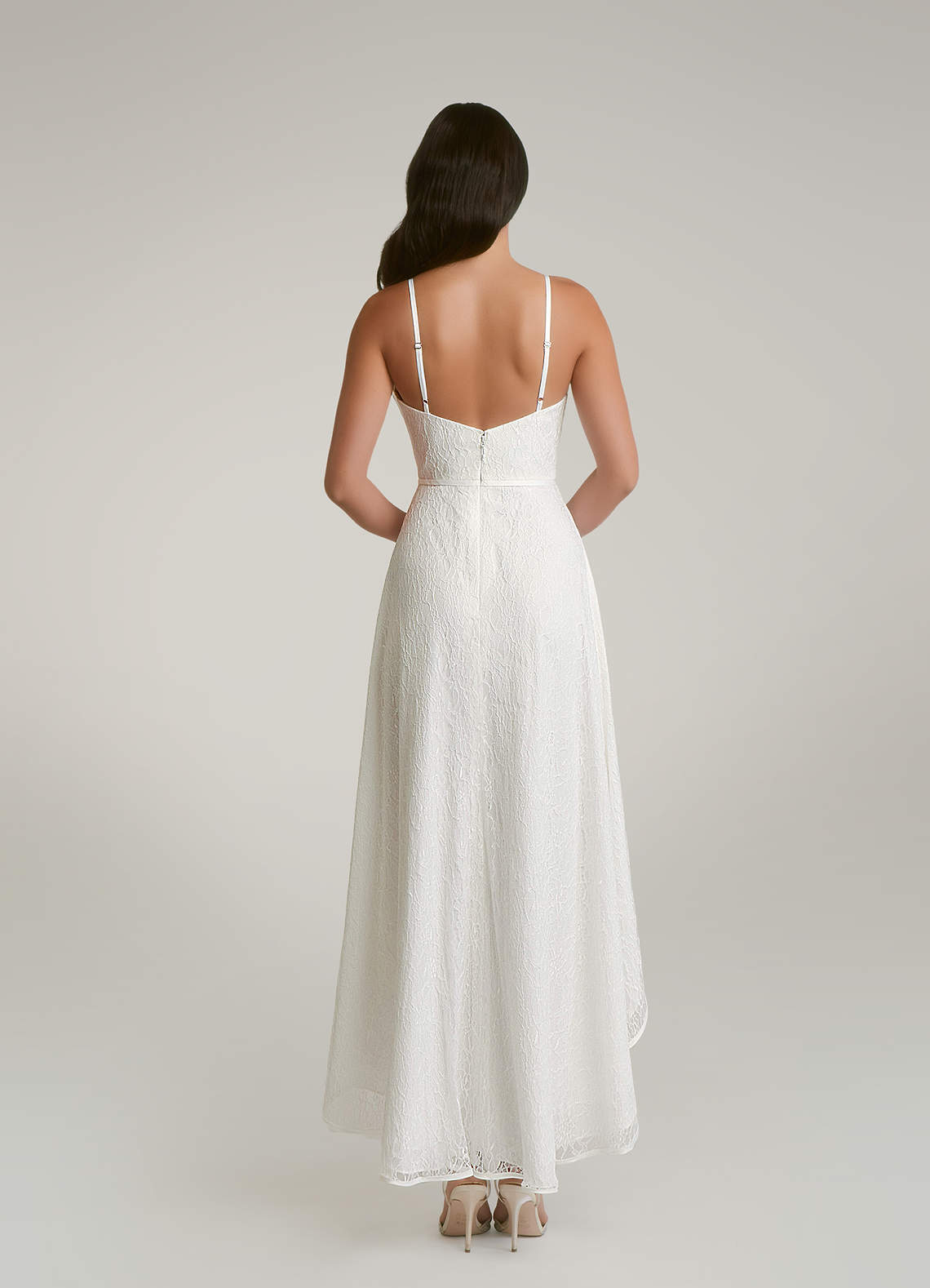 Diamond White A-Line Lace Matte Satin Dress