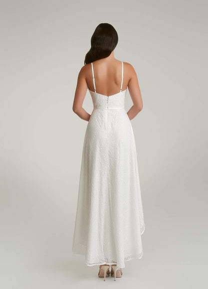 Diamond White A-Line Lace Matte Satin Dress