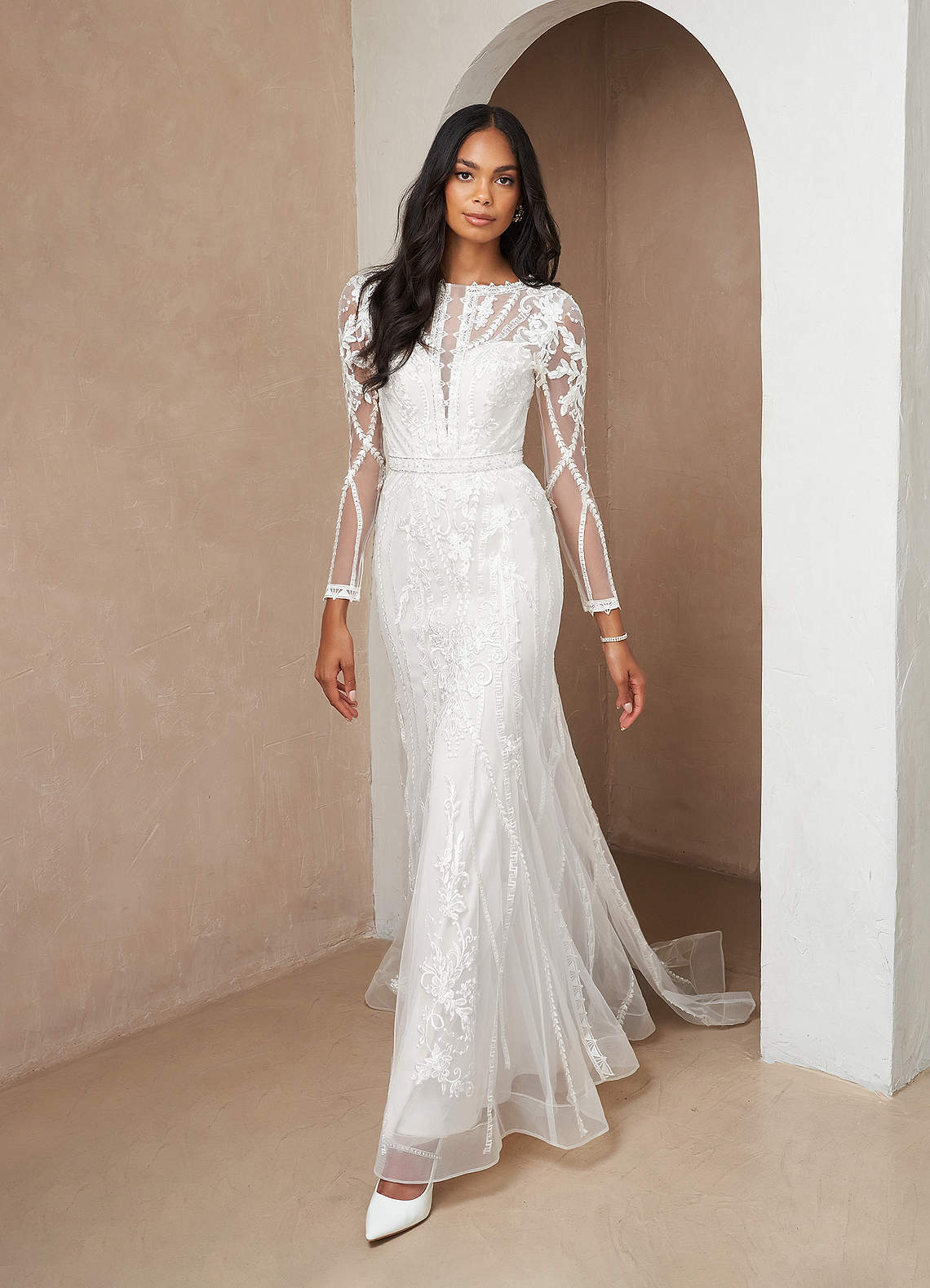 Diamond White Mermaid Scoop Tulle Dress