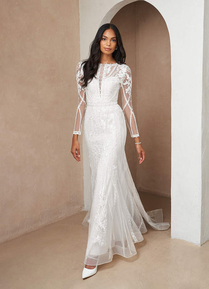 Diamond White Mermaid Scoop Tulle Dress
