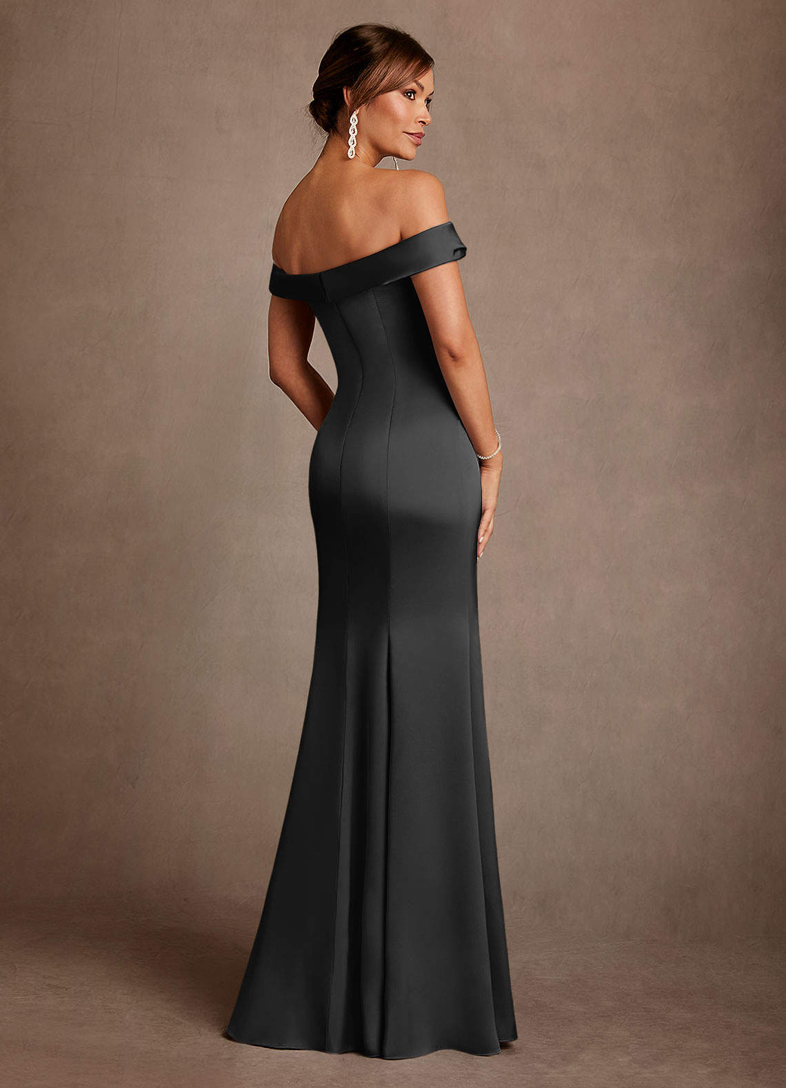 Black Mermaid Off the Shoulder Stretch Satin Dress