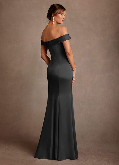 Black Mermaid Off the Shoulder Stretch Satin Dress