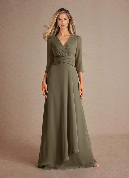 Willow Green A-Line Pleated Chiffon Dress
