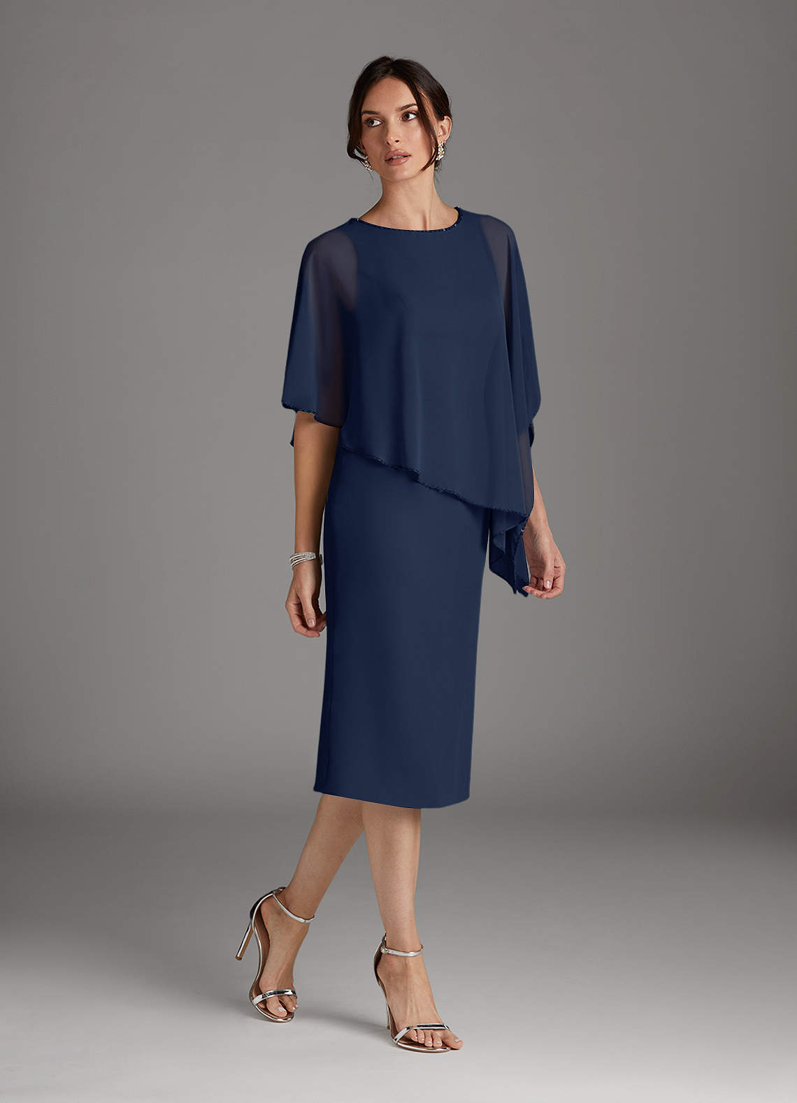 Dark Navy Sheath Sequins Chiffon Dress