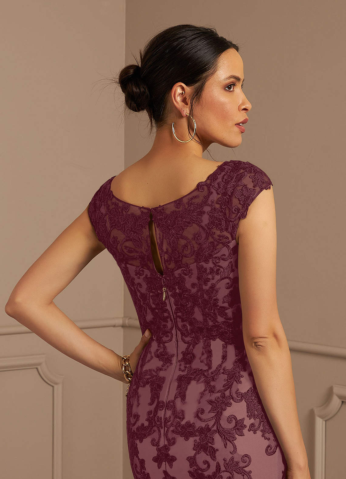 Cabernet Champagne Mermaid Lace Tulle Dress