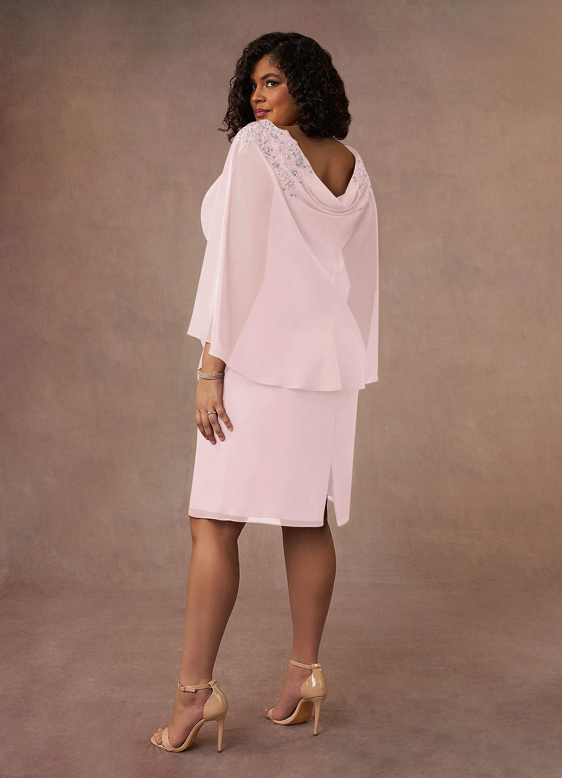 Blushing Pink Sheath Lace Chiffon Dress