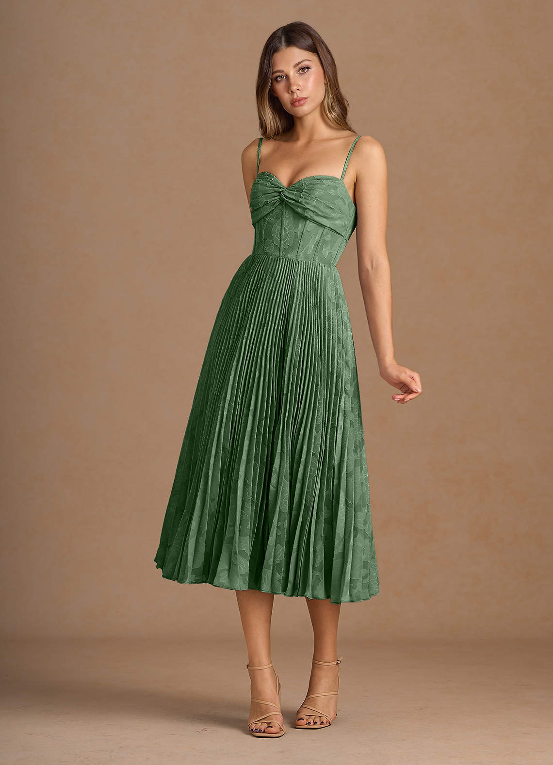 Annie Eucalyptus Pleated Midi Dress