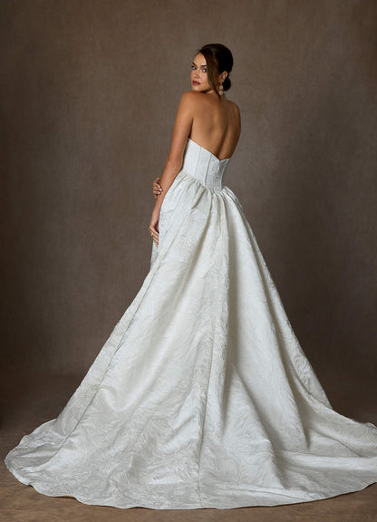 Diamond White Ball-Gown Strapless Floral Jacquard Dress