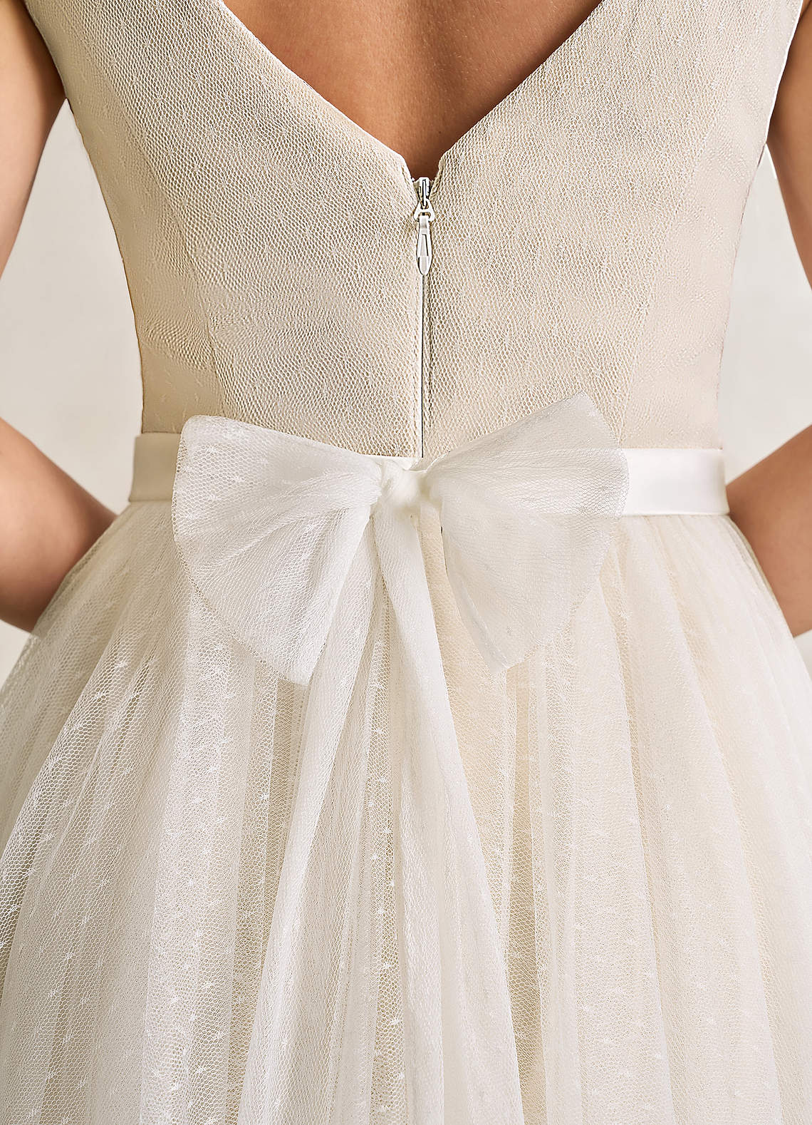 Diamond White Champagne A-Line Bow Tulle Dress
