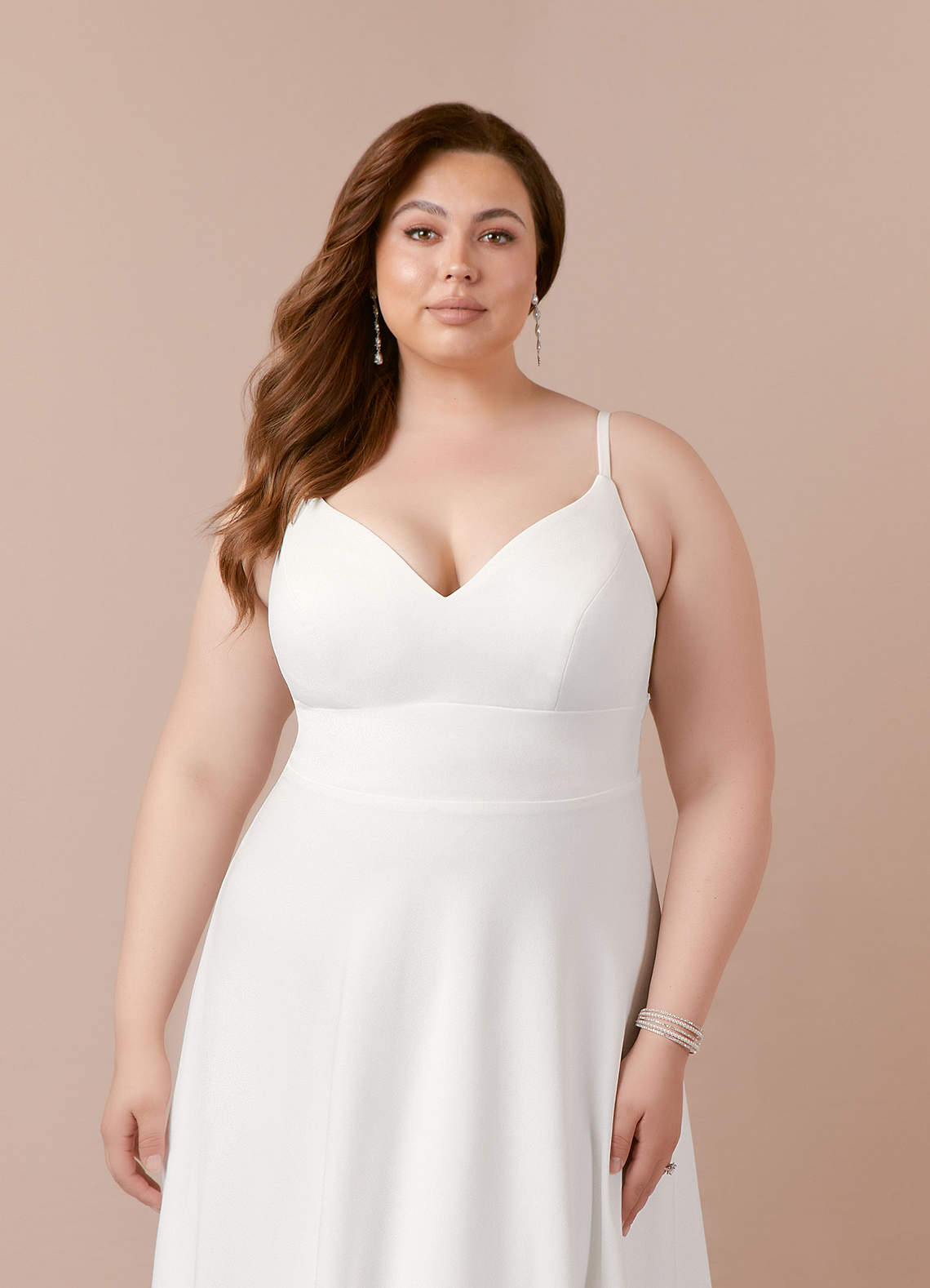 Diamond White A-Line V-Neck Sequins Stretch Crepe Dress