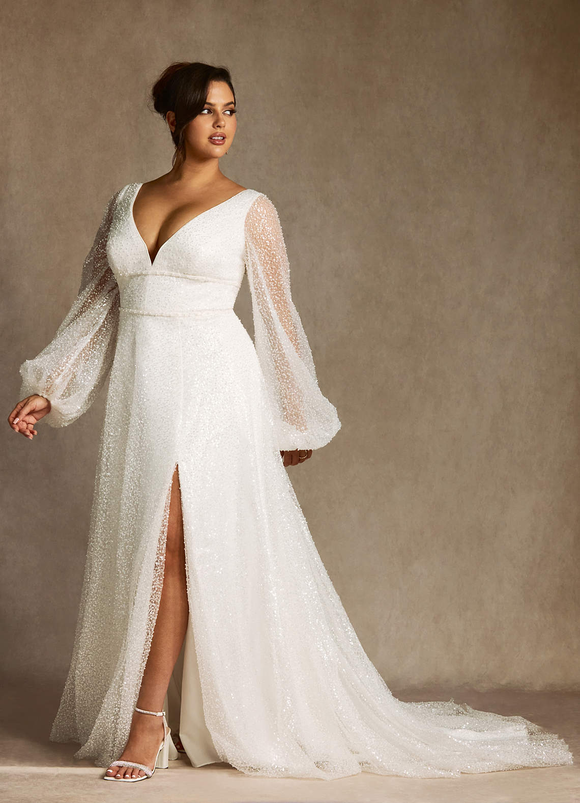 Diamond White A-Line V-Neck Beading Dress
